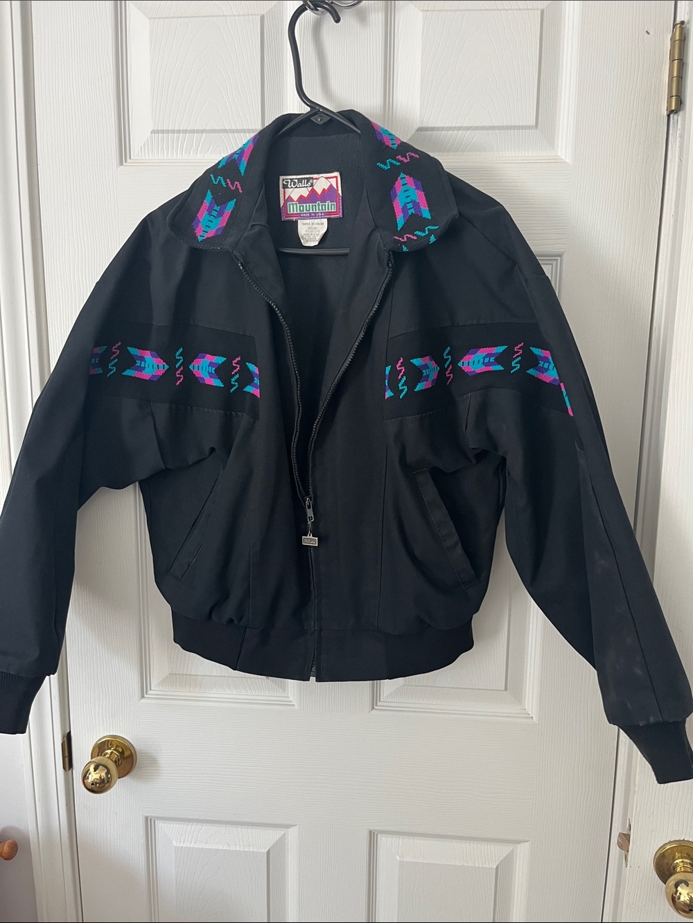 Walls Black Bomber Jacket with Teal & Purple Accents
